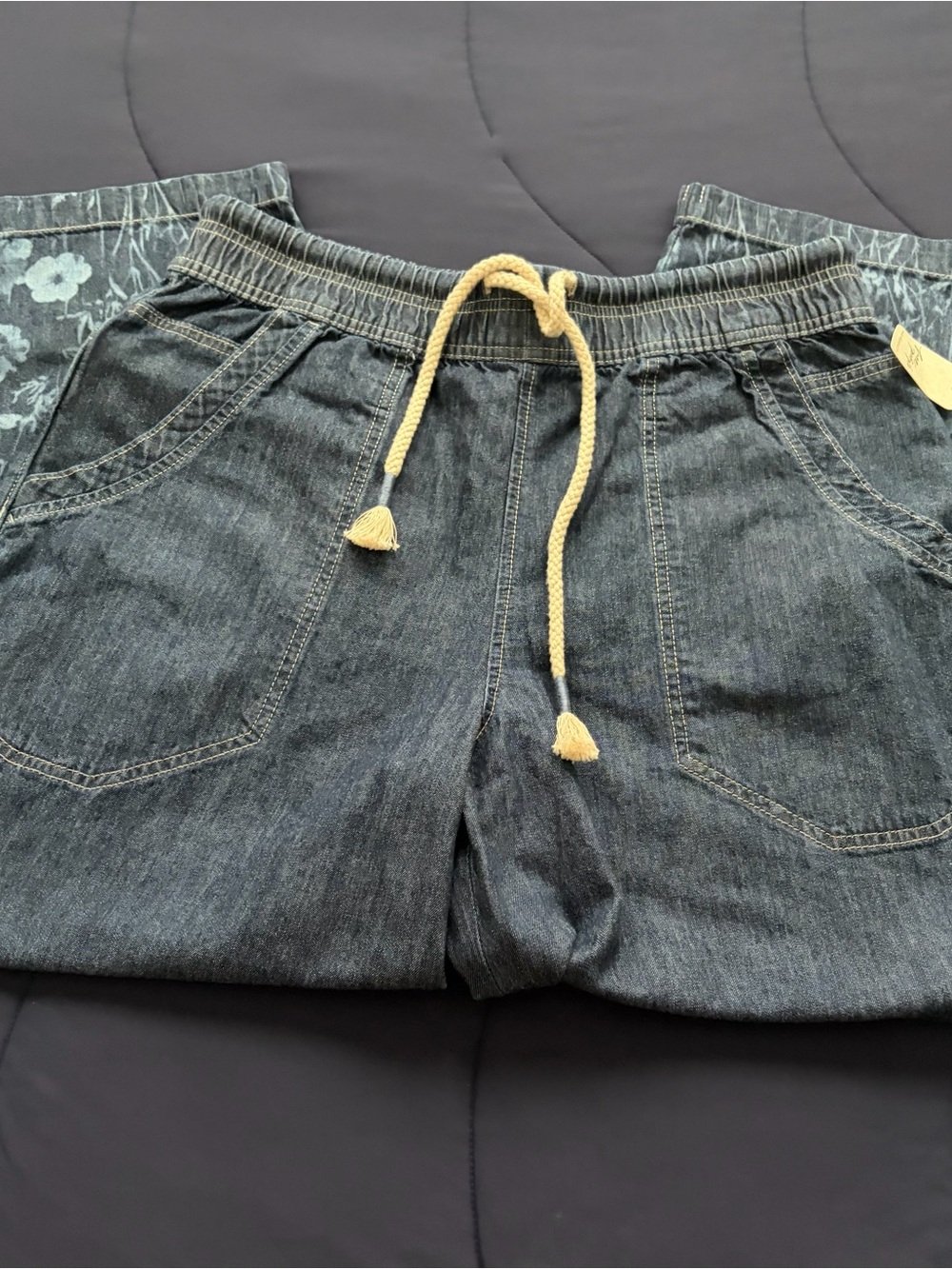 Free People We The Free Easy Peasy Printed Pull-On Jeans in Indigo Combo - Picture 3 of 12